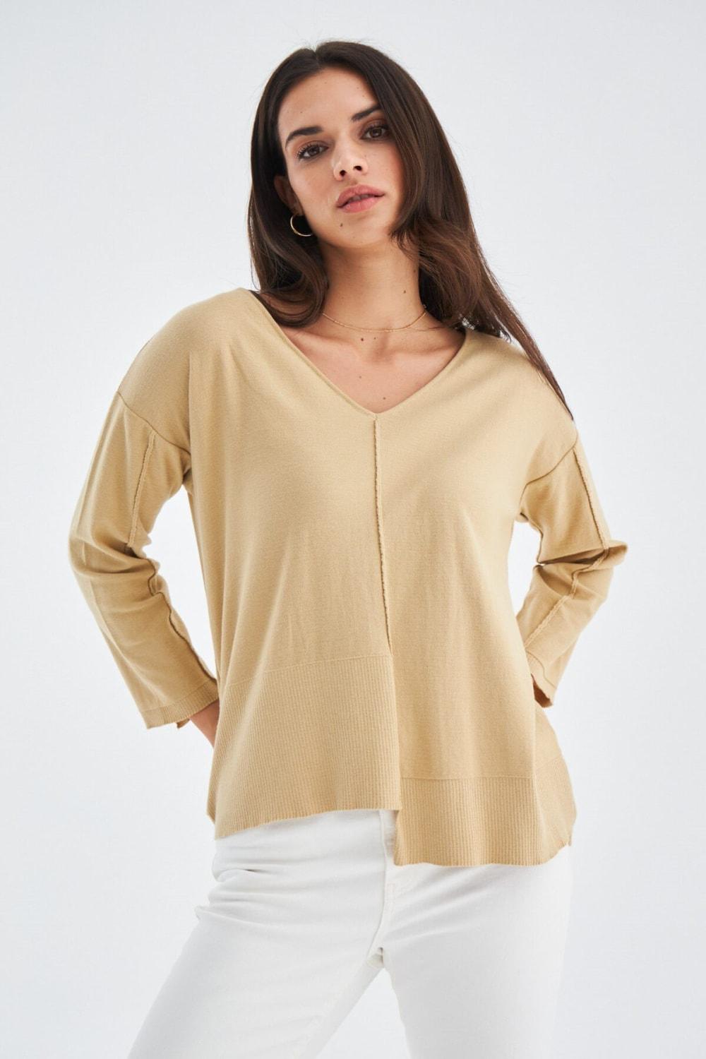 Peraluna-İnce V Yaka Kadın Triko Tunik-T-Shirts-2-Milagron.com