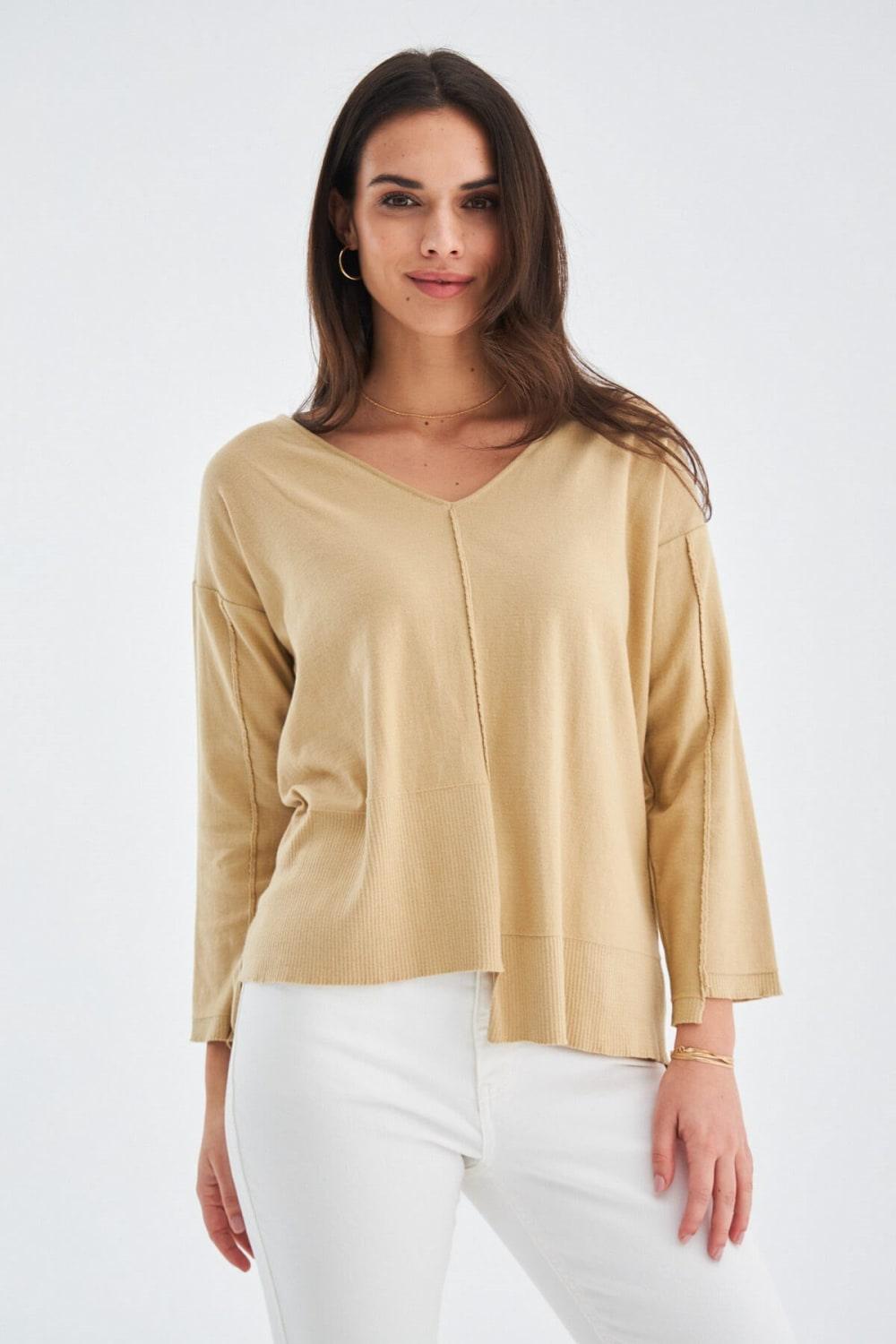 Peraluna-İnce V Yaka Kadın Triko Tunik-T-Shirts-3-Milagron.com