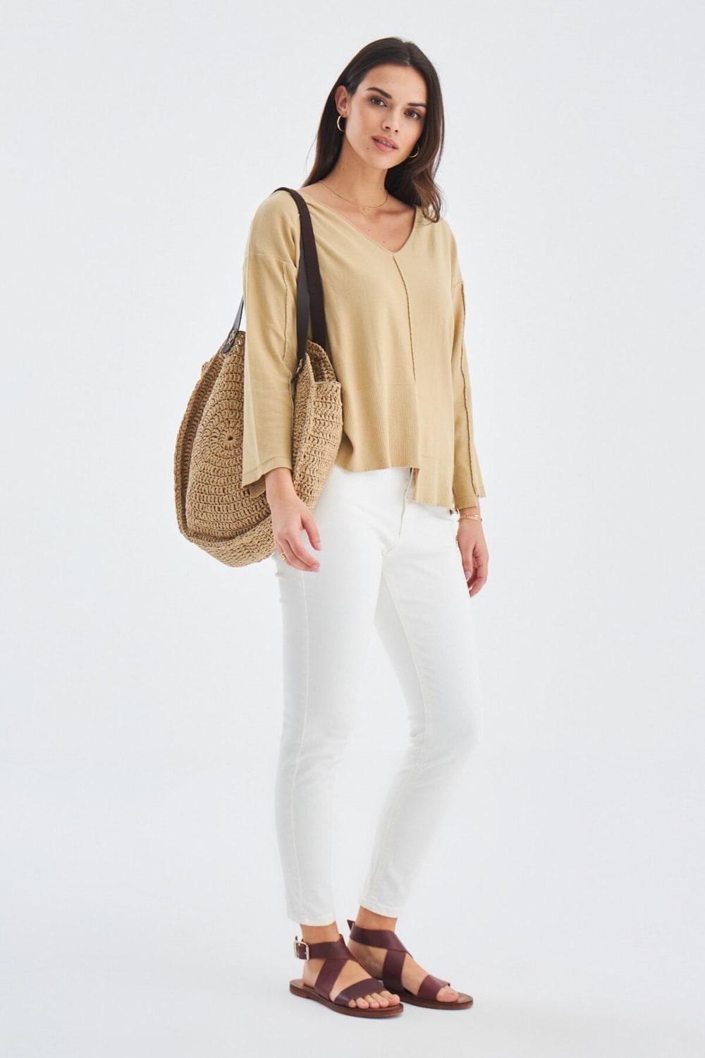 Peraluna-İnce V Yaka Kadın Triko Tunik-T-Shirts-4-Milagron.com