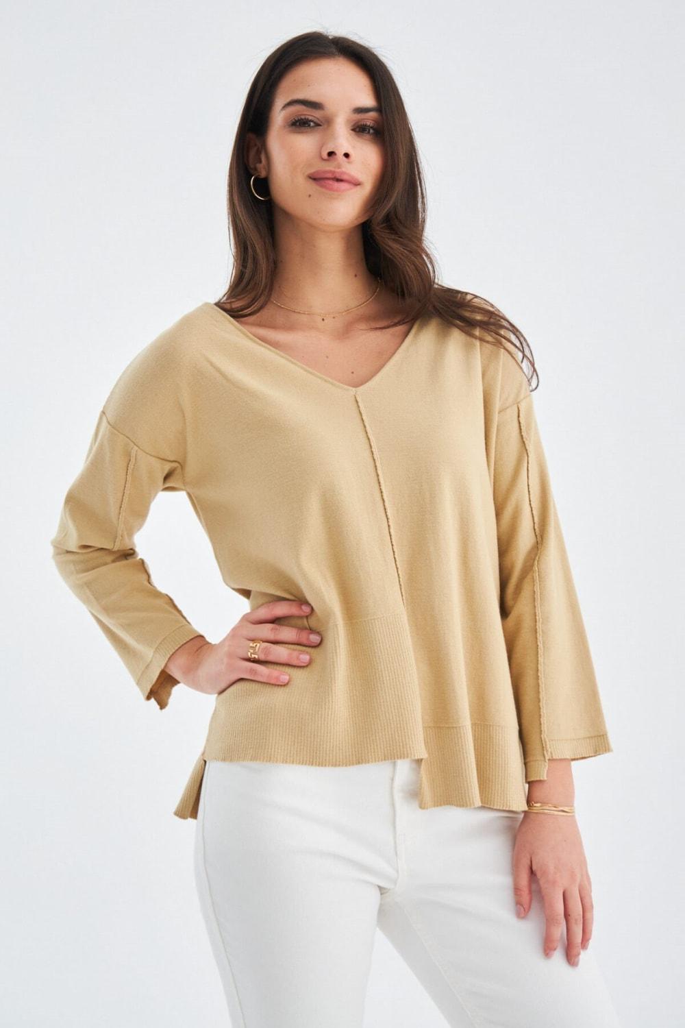 Peraluna-İnce V Yaka Kadın Triko Tunik-T-Shirts-5-Milagron.com