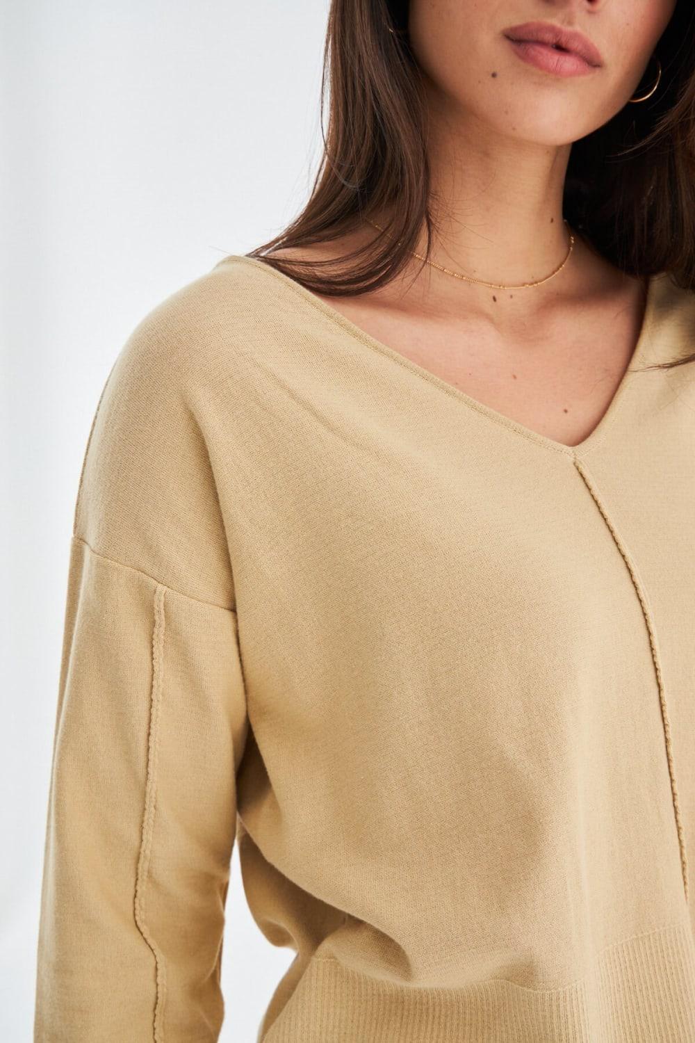 Peraluna-İnce V Yaka Kadın Triko Tunik-T-Shirts-6-Milagron.com