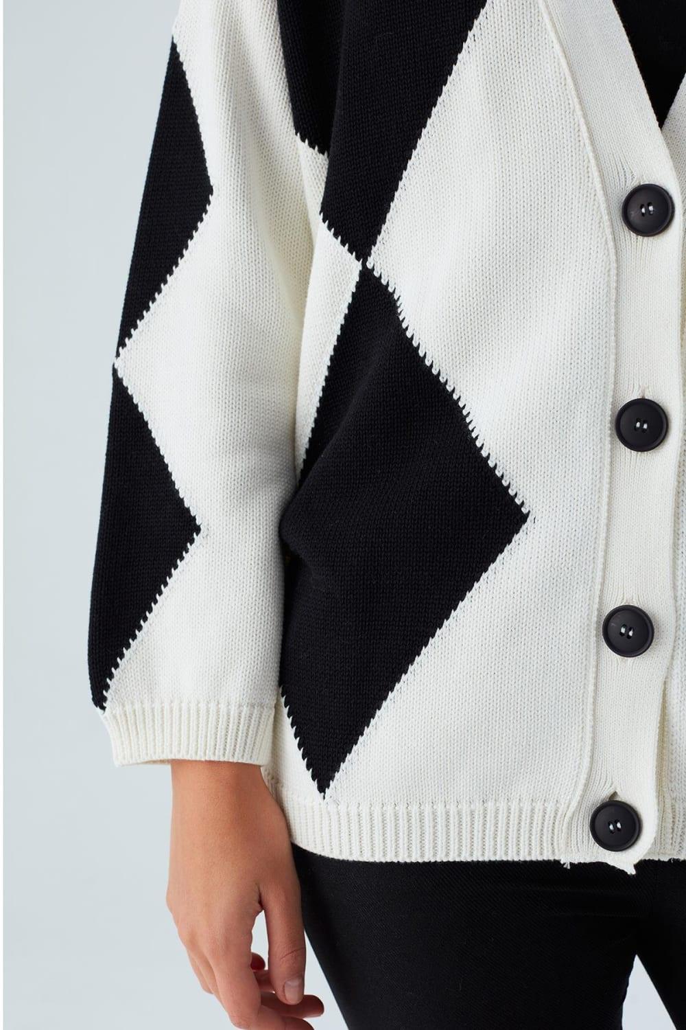 Peraluna-Irene Cardi̇gan Büyük Baklava Desenli Bol Kesim Mevsimlik Kadın Triko Hırka-Kazak & Triko-5-Milagron.com