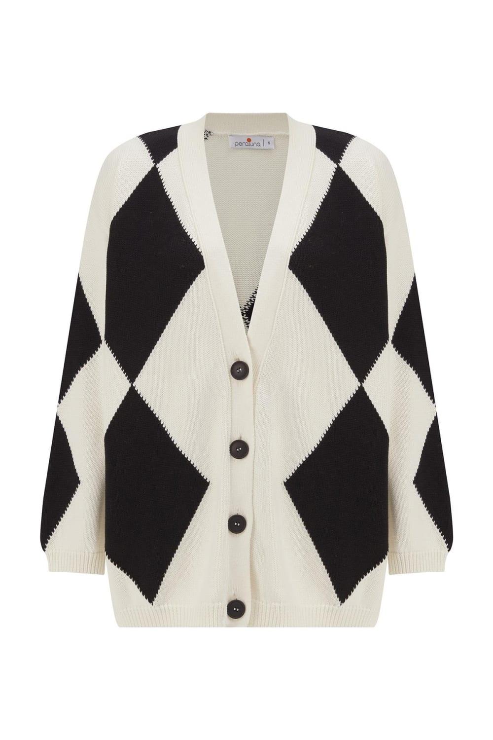 Peraluna-Irene Cardi̇gan Büyük Baklava Desenli Bol Kesim Mevsimlik Kadın Triko Hırka-Kazak & Triko-7-Milagron.com