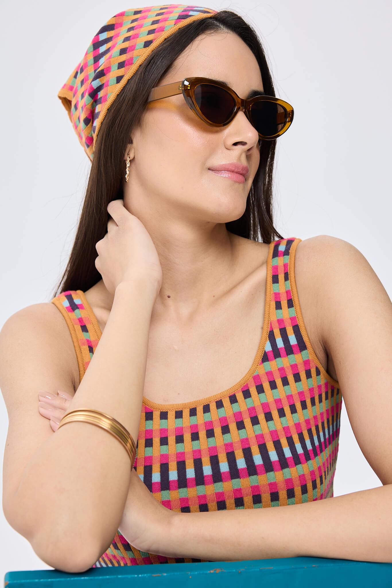 Peraluna-Isla, Jakarlı Organik Pamuk Triko Bandana Multi̇ Hardal-Eşarp-3-Milagron.com