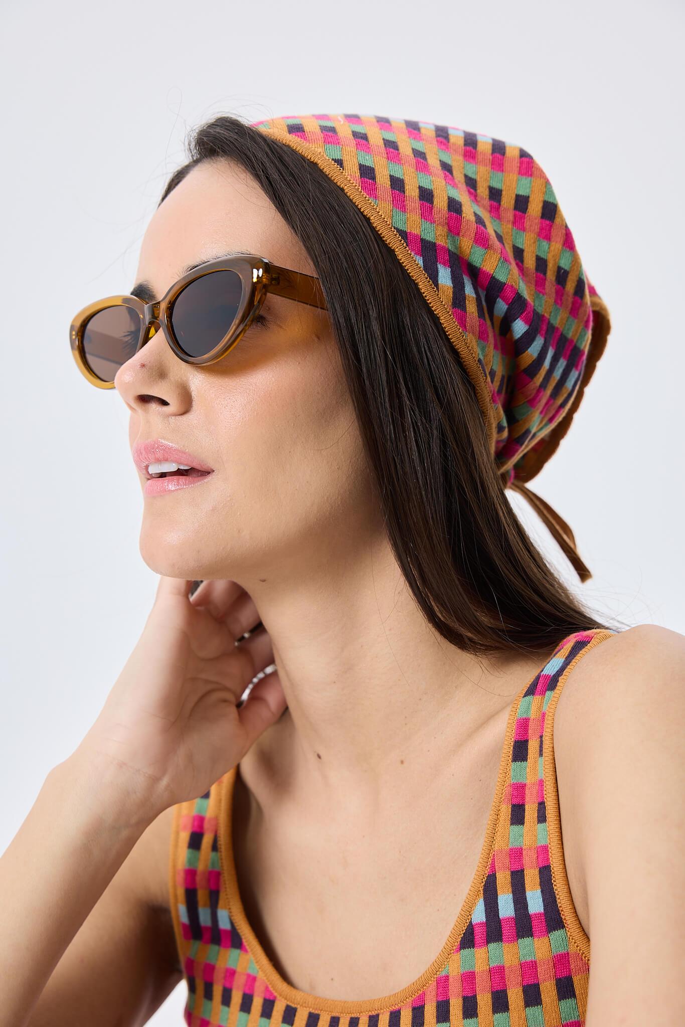 Peraluna-Isla, Jakarlı Organik Pamuk Triko Bandana Multi̇ Hardal-Eşarp-4-Milagron.com