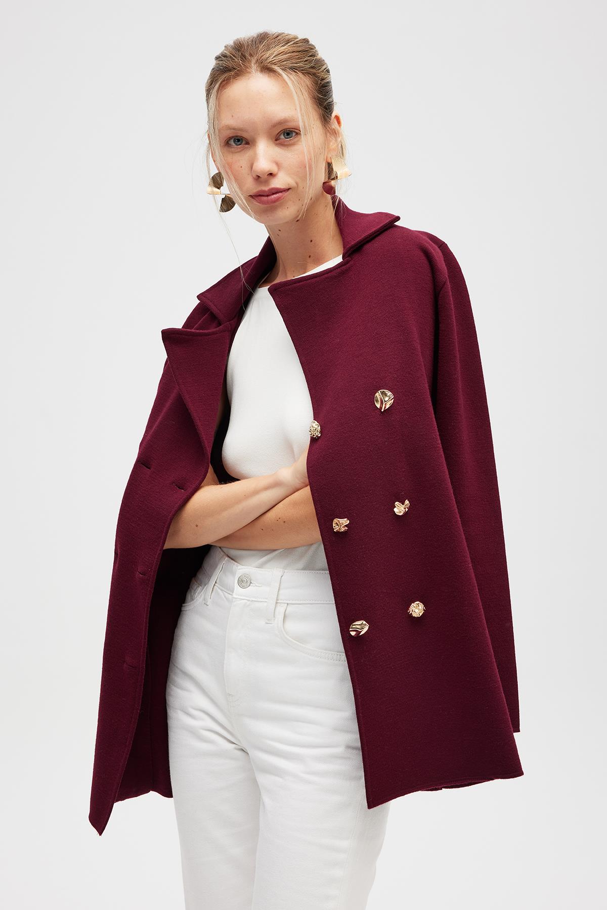 Peraluna-Jisha, Kadın örme Triko Blazer Ceket Bordo-Ceket-2-Milagron.com