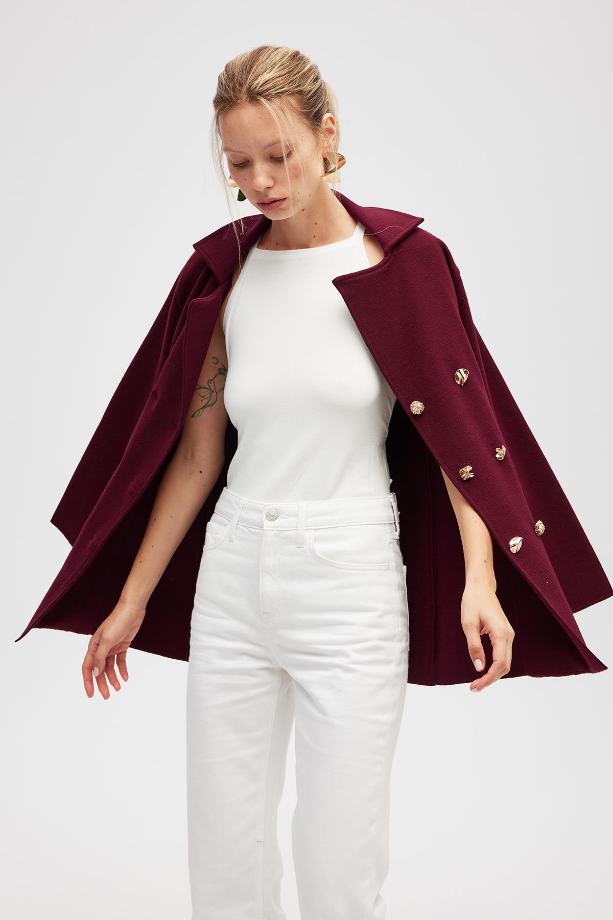 Peraluna-Jisha, Kadın örme Triko Blazer Ceket Bordo-Ceket-3-Milagron.com