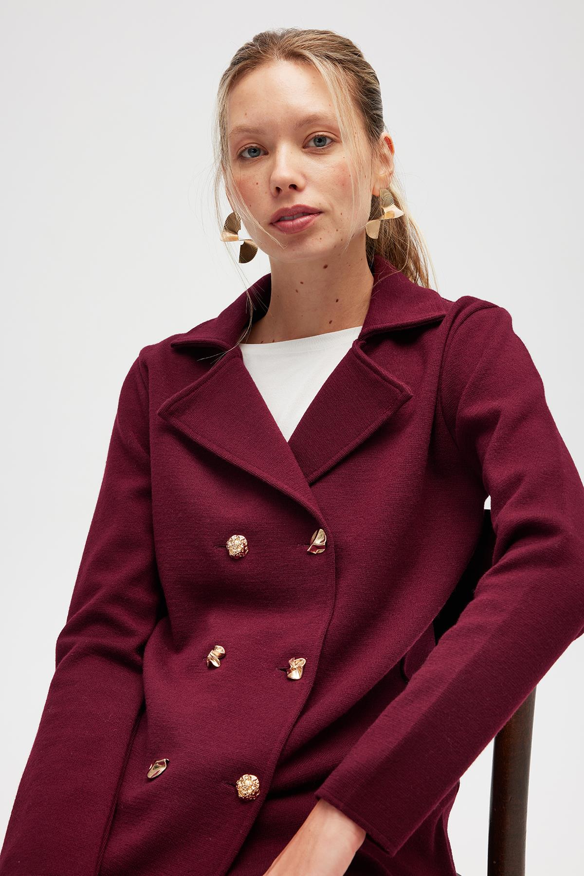 Peraluna-Jisha, Kadın örme Triko Blazer Ceket Bordo-Ceket-6-Milagron.com