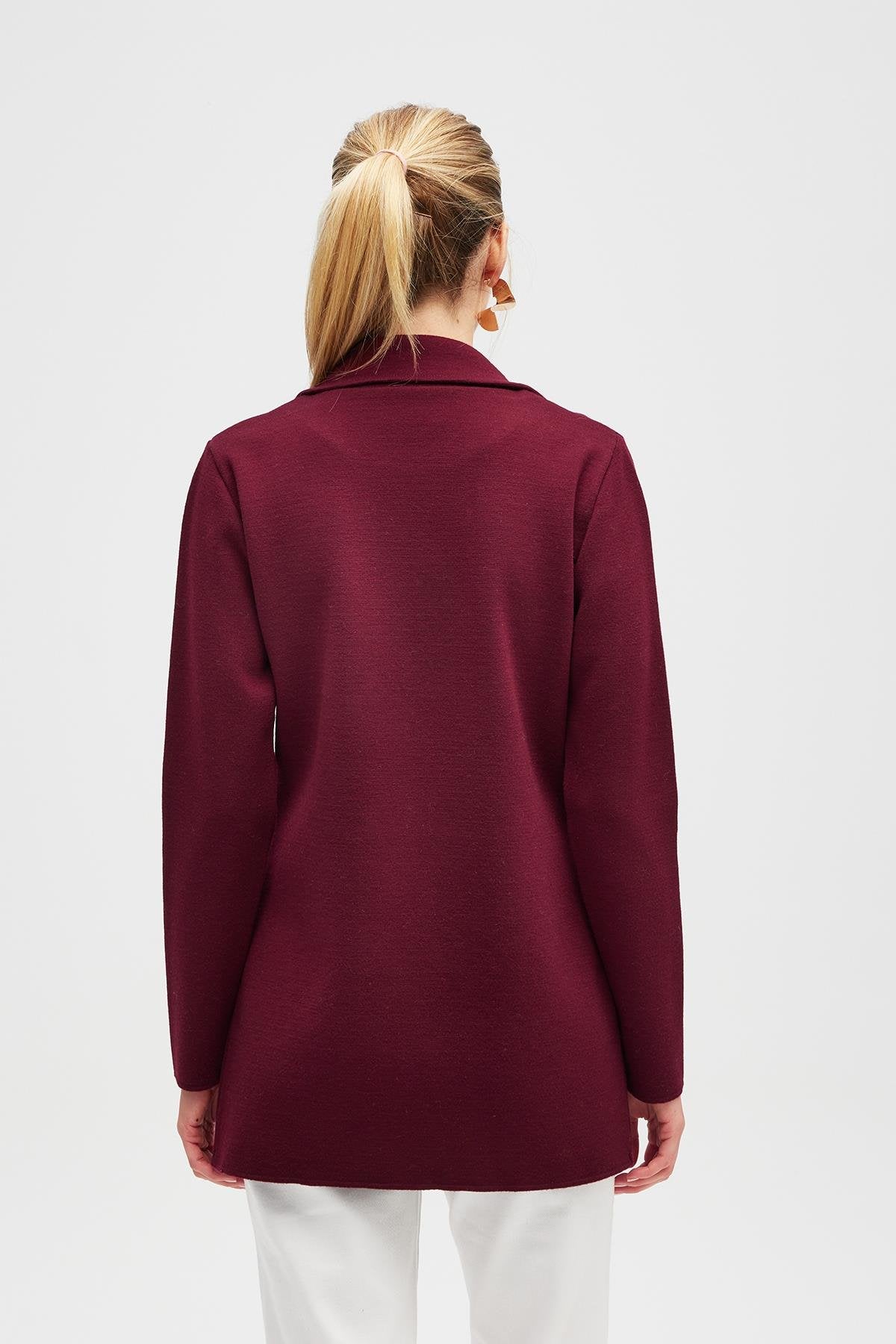 Peraluna-Jisha, Kadın örme Triko Blazer Ceket Bordo-Ceket-7-Milagron.com