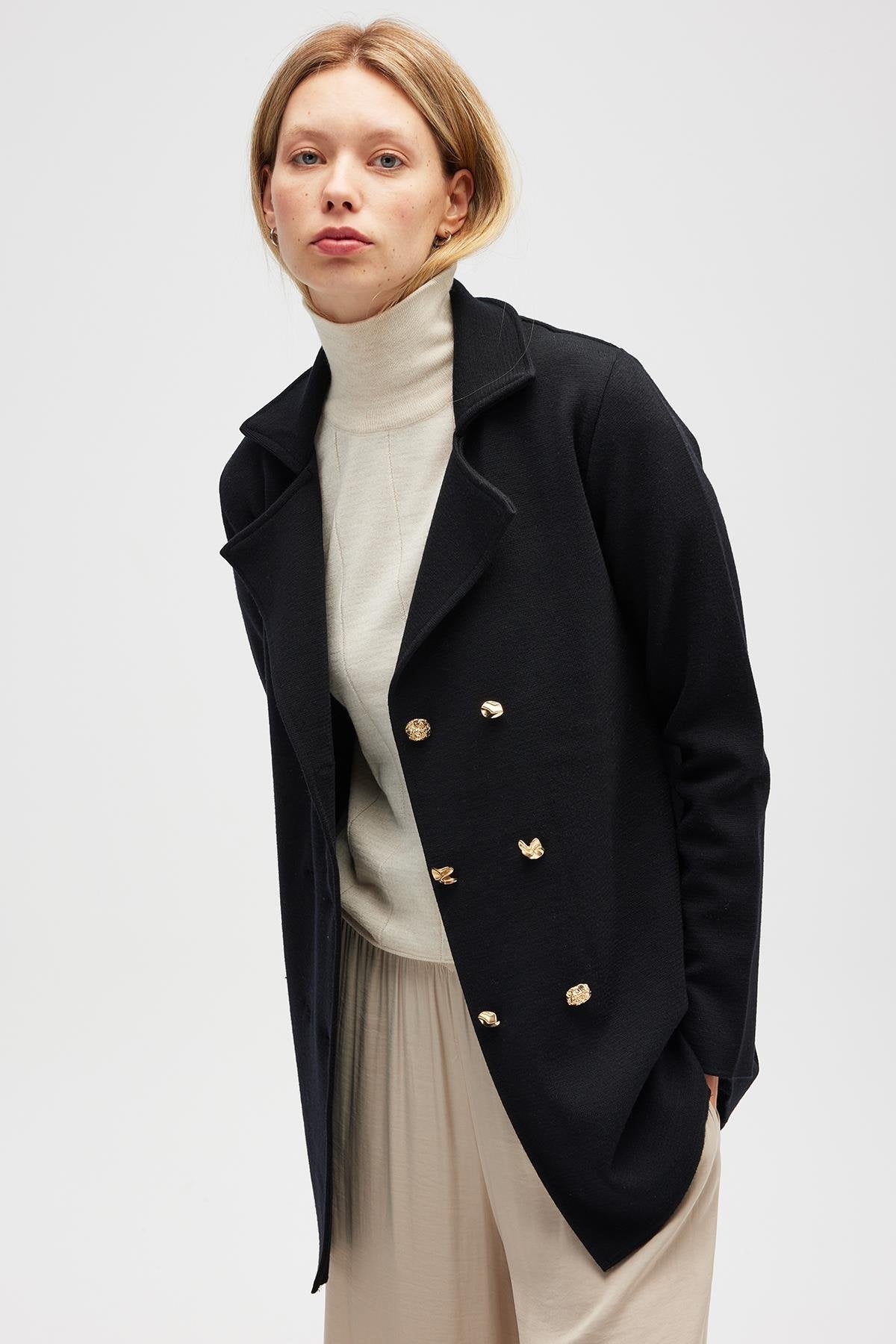 Peraluna-Jisha, Kadın örme Triko Blazer Ceket Siyah-Ceket-3-Milagron.com