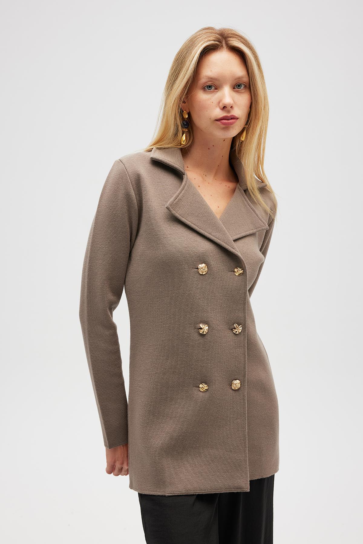 Peraluna-Jisha, Kadın örme Triko Blazer Ceket Vizon-Ceket-1-Milagron.com