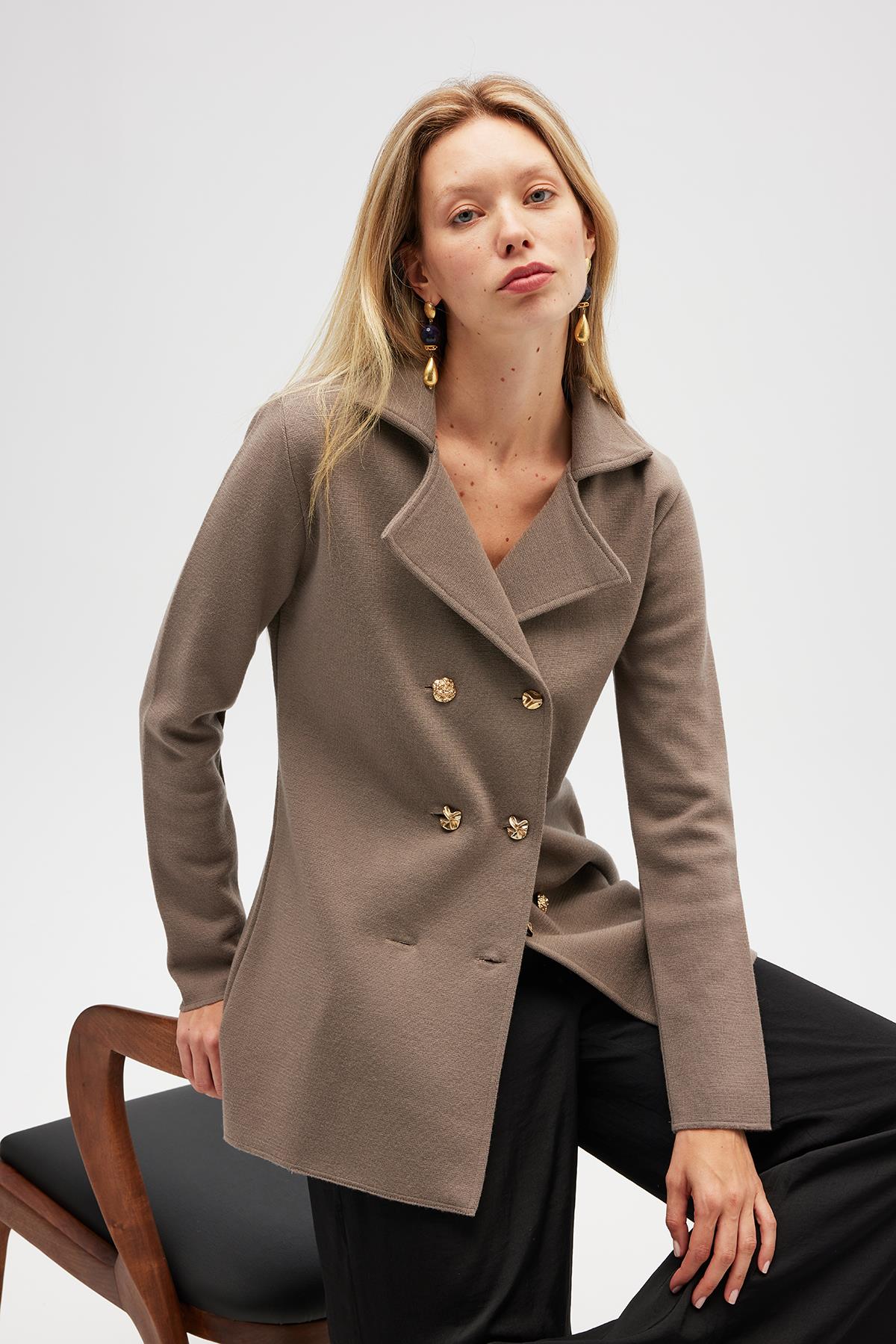 Peraluna-Jisha, Kadın örme Triko Blazer Ceket Vizon-Ceket-3-Milagron.com