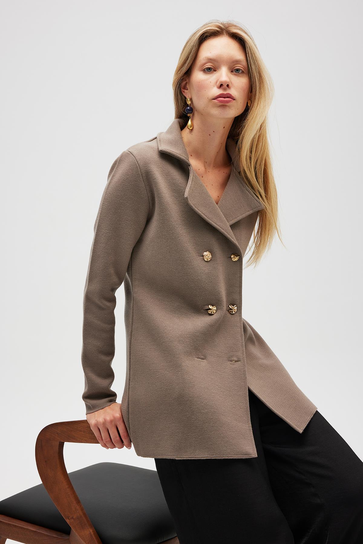 Peraluna-Jisha, Kadın örme Triko Blazer Ceket Vizon-Ceket-4-Milagron.com