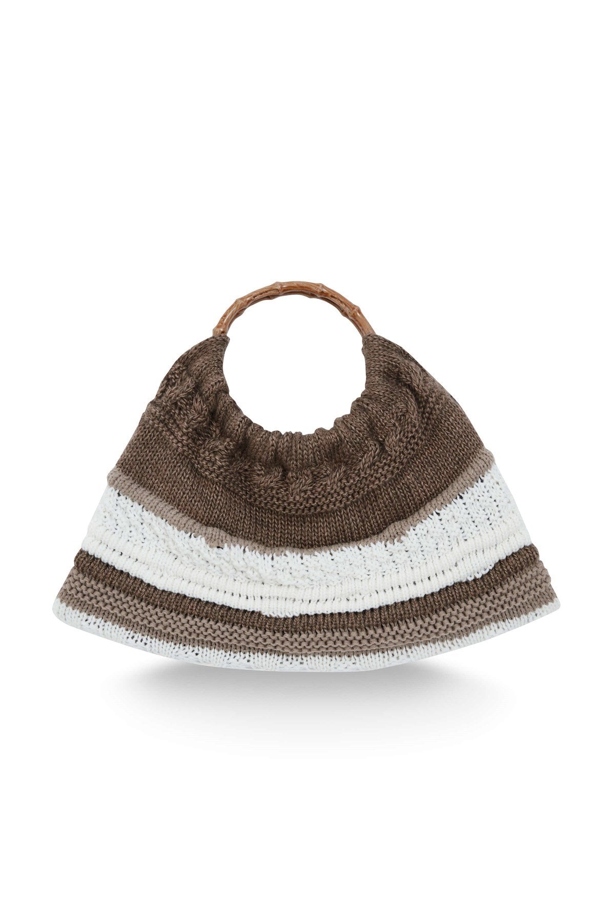 Peraluna-Joi̇ Bag Yuvarlak Saplı Yazlık Kadın Triko Çanta Kahve/Ekru-El Çantası-7-Milagron.com