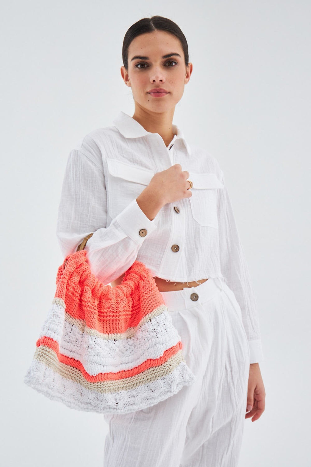 Peraluna-Joi̇ Bag Yuvarlak Saplı Yazlık Kadın Triko Çanta Neon Turuncu-El Çantası-1-Milagron.com