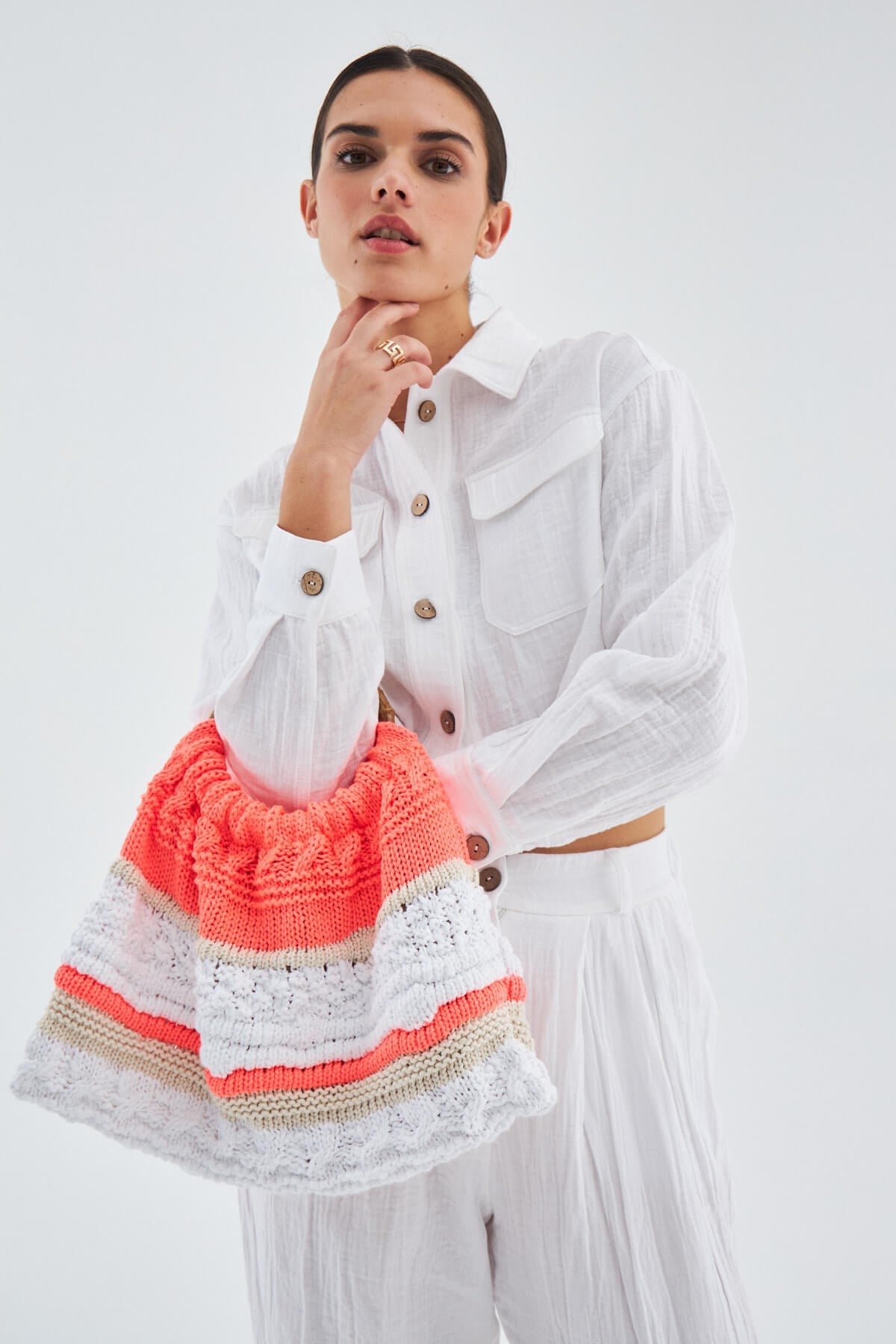 Peraluna-Joi̇ Bag Yuvarlak Saplı Yazlık Kadın Triko Çanta Neon Turuncu-El Çantası-2-Milagron.com