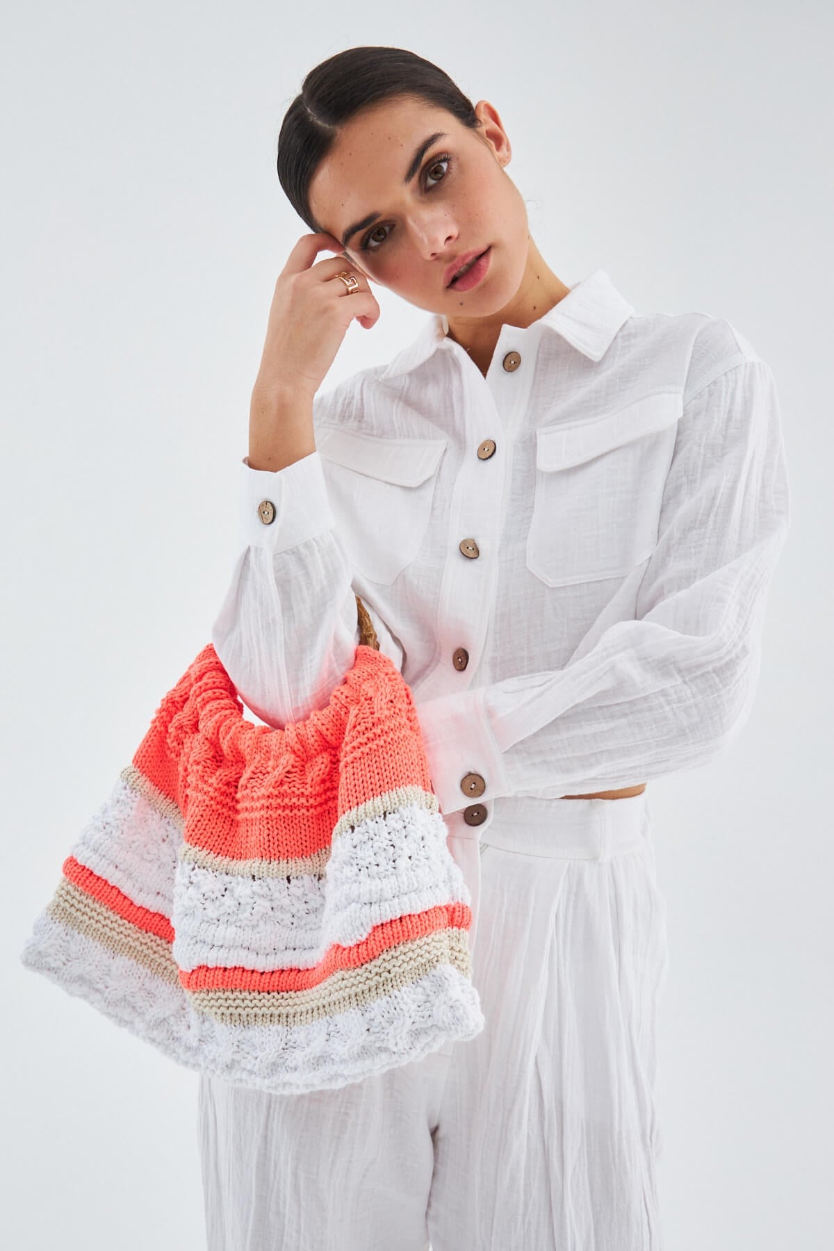 Peraluna-Joi̇ Bag Yuvarlak Saplı Yazlık Kadın Triko Çanta Neon Turuncu-El Çantası-3-Milagron.com