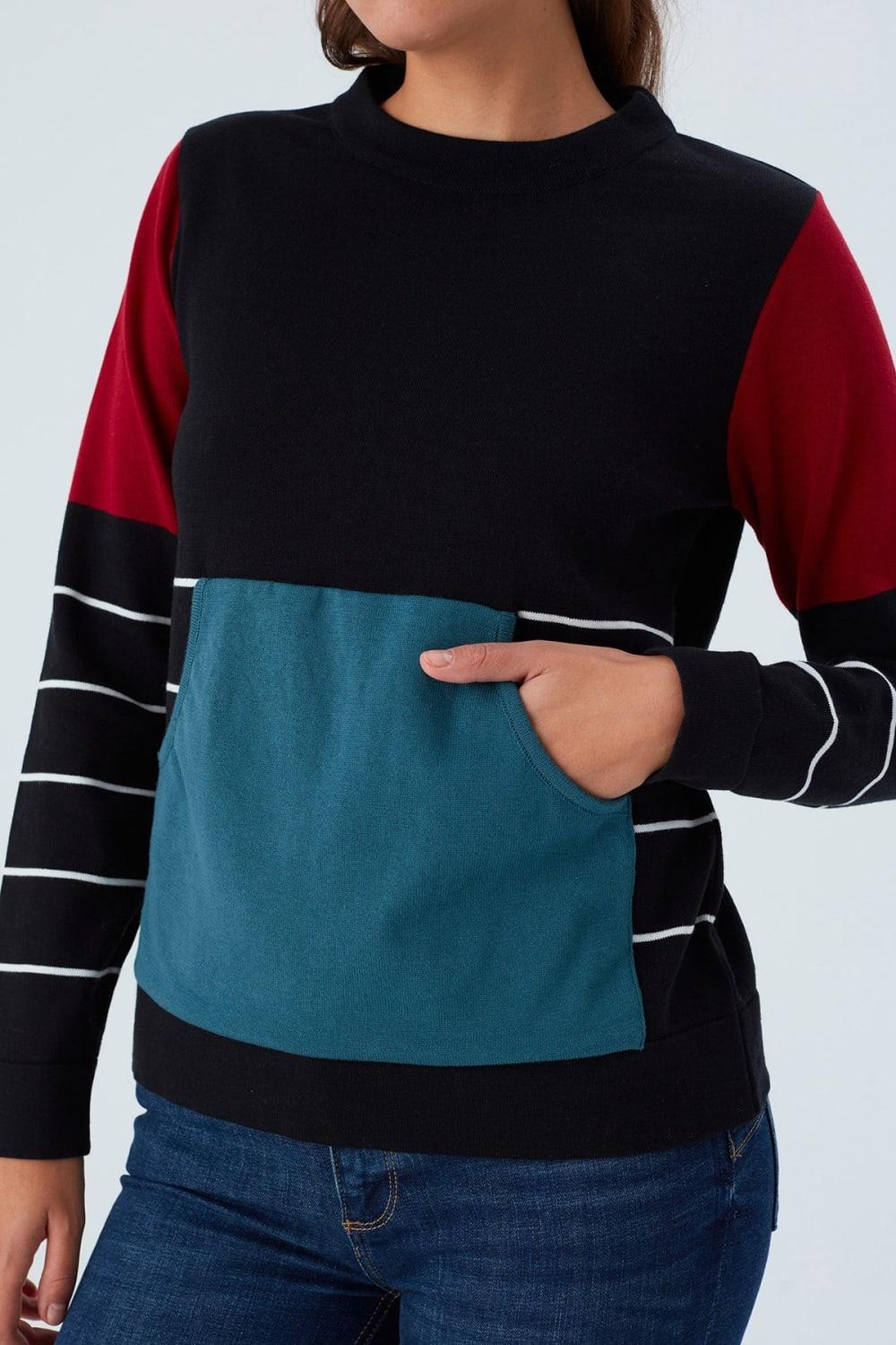 Peraluna-June Pullover %100 Pamuk Çizgili Kangru Cepli Kadın Triko Kazak -Kazak & Triko-5-Milagron.com