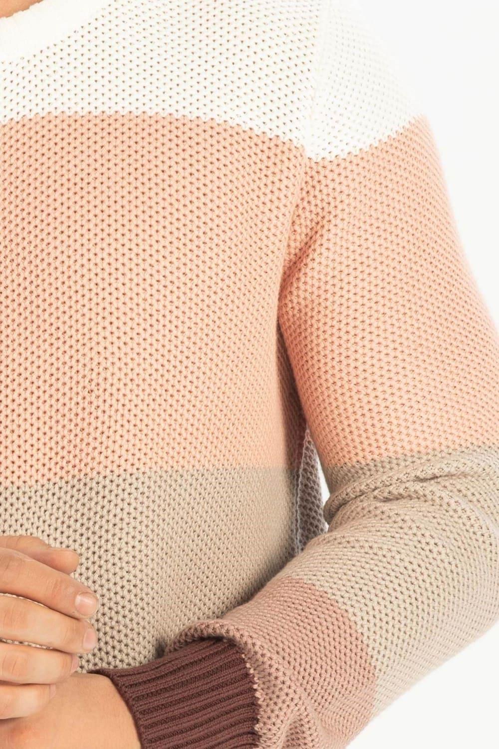 Peraluna-Kahve Rengi Geçişli Bisiklet Yaka Erkek Triko Kazak-Kazak & Triko-6-Milagron.com