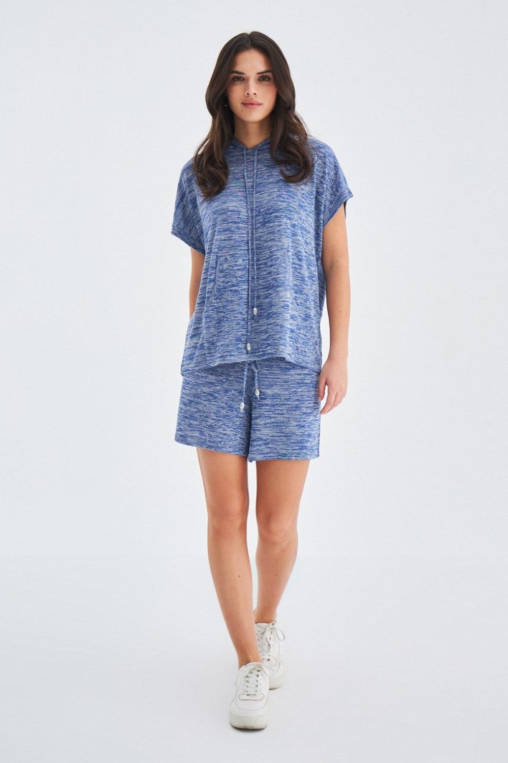 Peraluna-Kaira Blouse & Shorts Kapüşonlu Yazlık Kadın Triko Şort Takım-Şort-1-Milagron.com