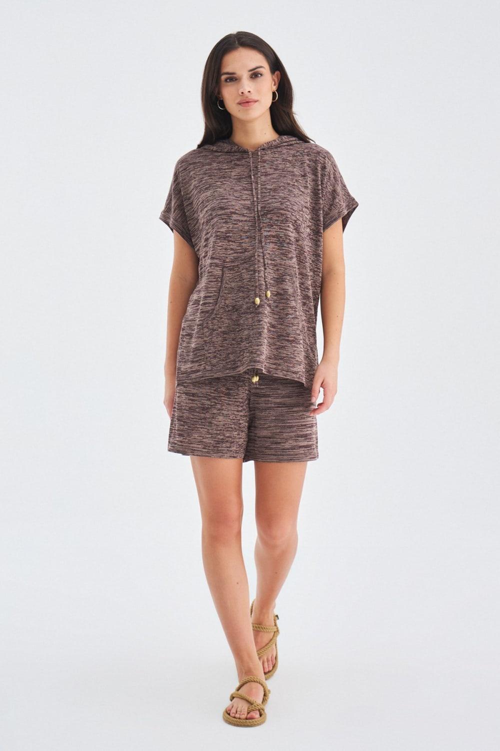 Peraluna-Kaira Blouse & Shorts Kapüşonlu Yazlık Kadın Triko Şort Takım-Şort-14-Milagron.com