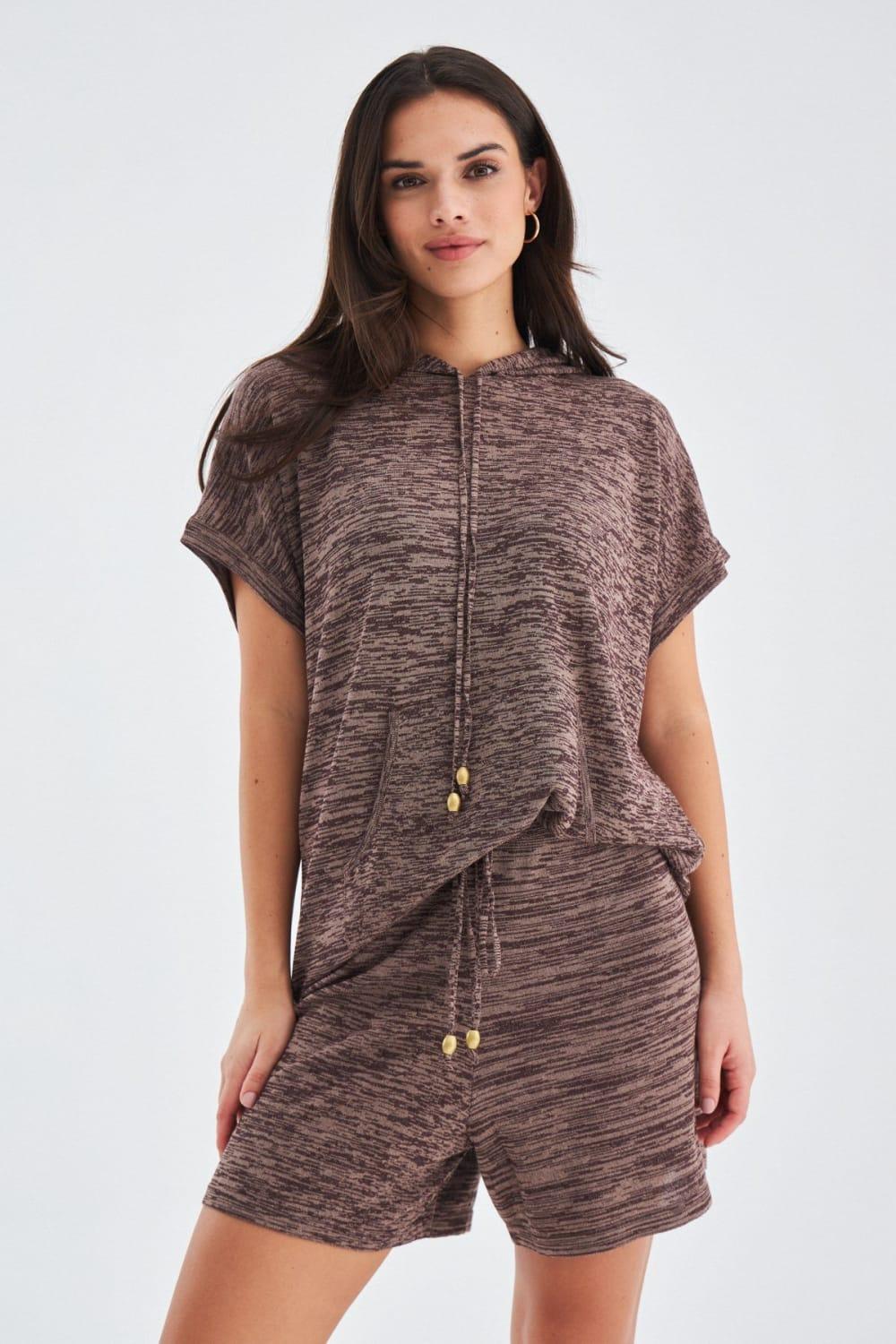 Peraluna-Kaira Blouse & Shorts Kapüşonlu Yazlık Kadın Triko Şort Takım-Şort-15-Milagron.com