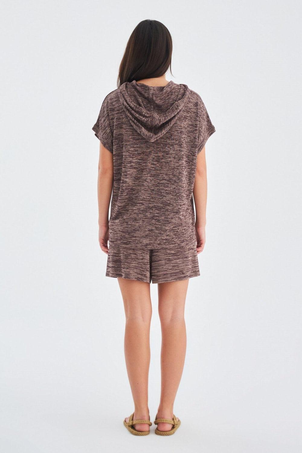 Peraluna-Kaira Blouse & Shorts Kapüşonlu Yazlık Kadın Triko Şort Takım-Şort-21-Milagron.com