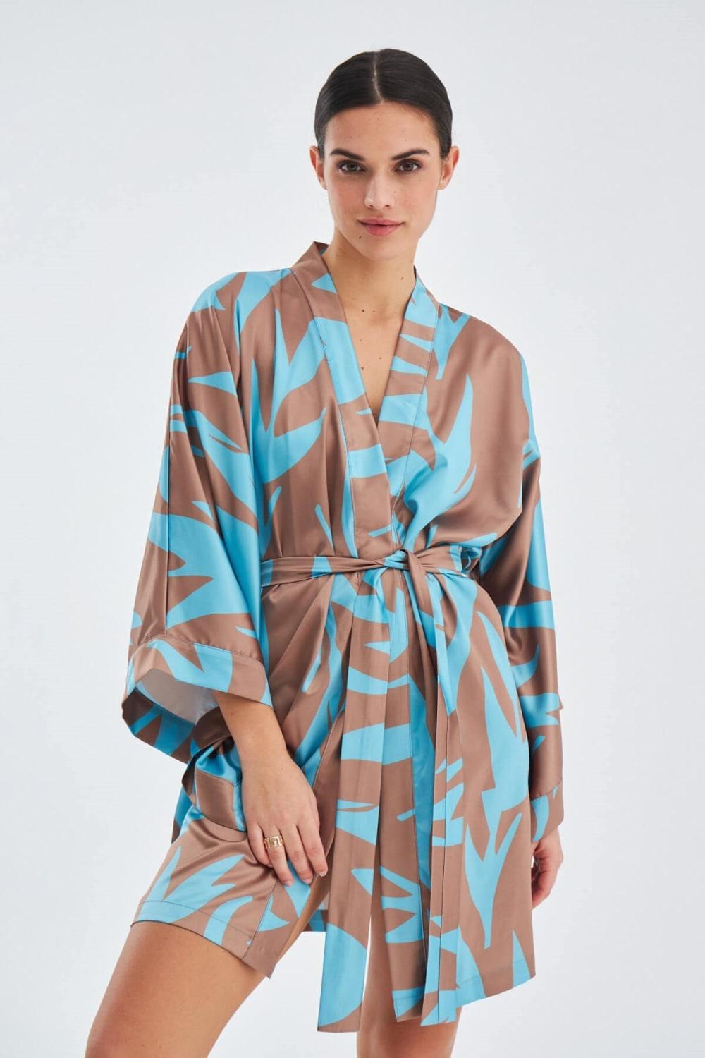 Peraluna-Kali̇nda Kimono Desenli 90 Cm Saten Yazlık Kadın Kimono-Kimono-1-Milagron.com