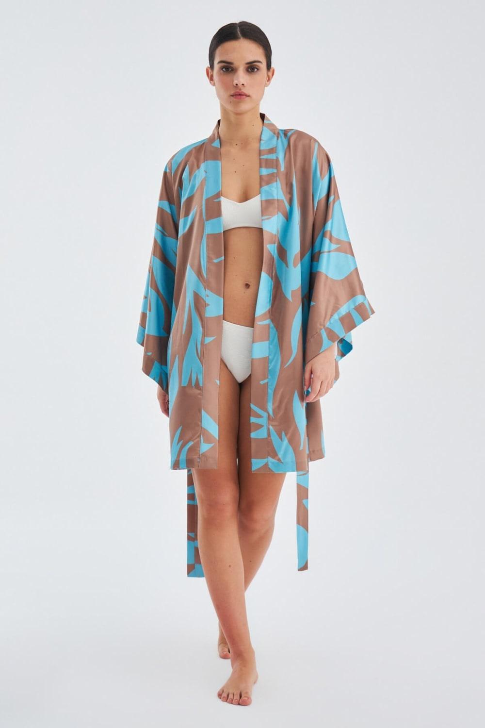 Peraluna-Kali̇nda Kimono Desenli 90 Cm Saten Yazlık Kadın Kimono-Kimono-3-Milagron.com