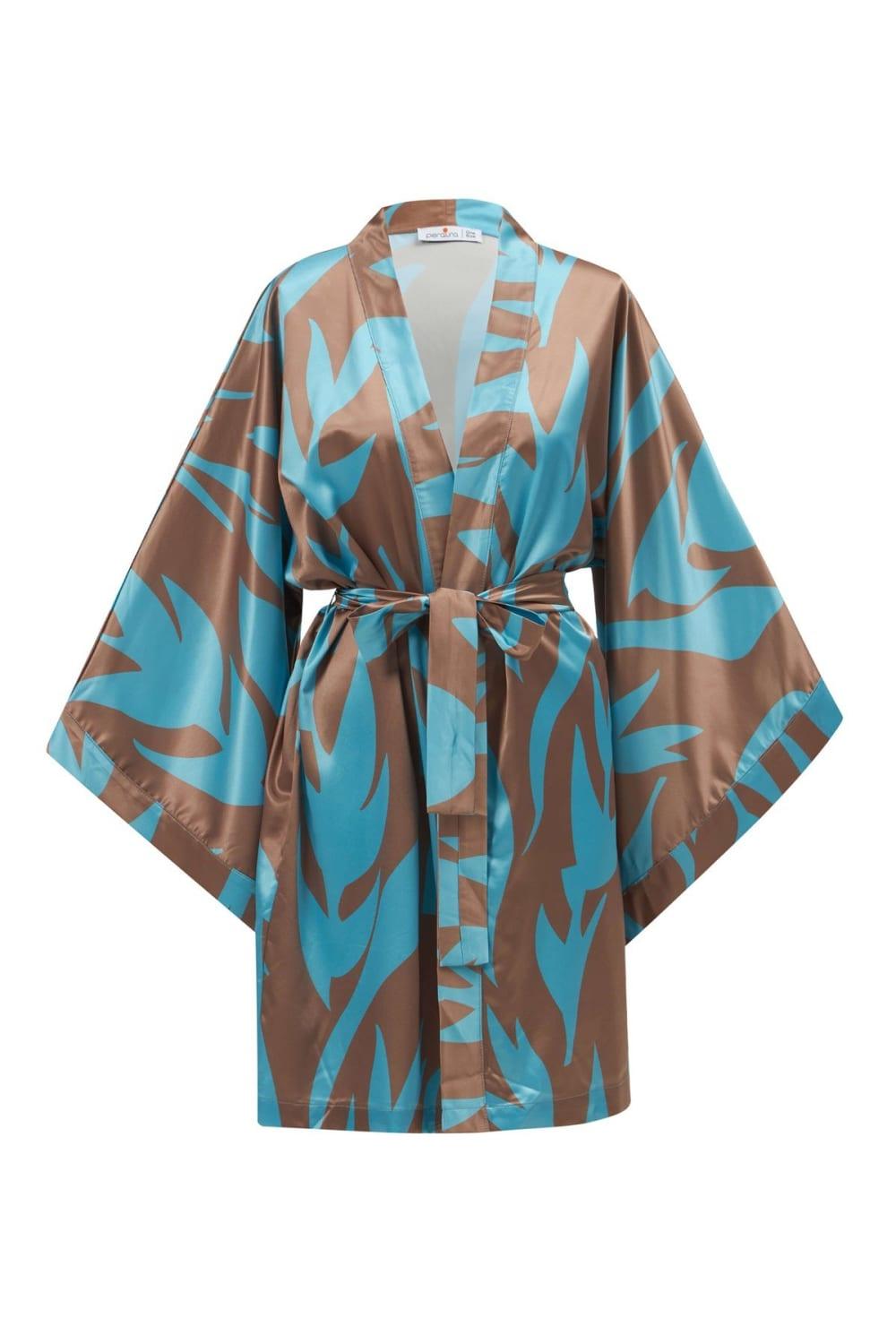 Peraluna-Kali̇nda Kimono Desenli 90 Cm Saten Yazlık Kadın Kimono-Kimono-7-Milagron.com