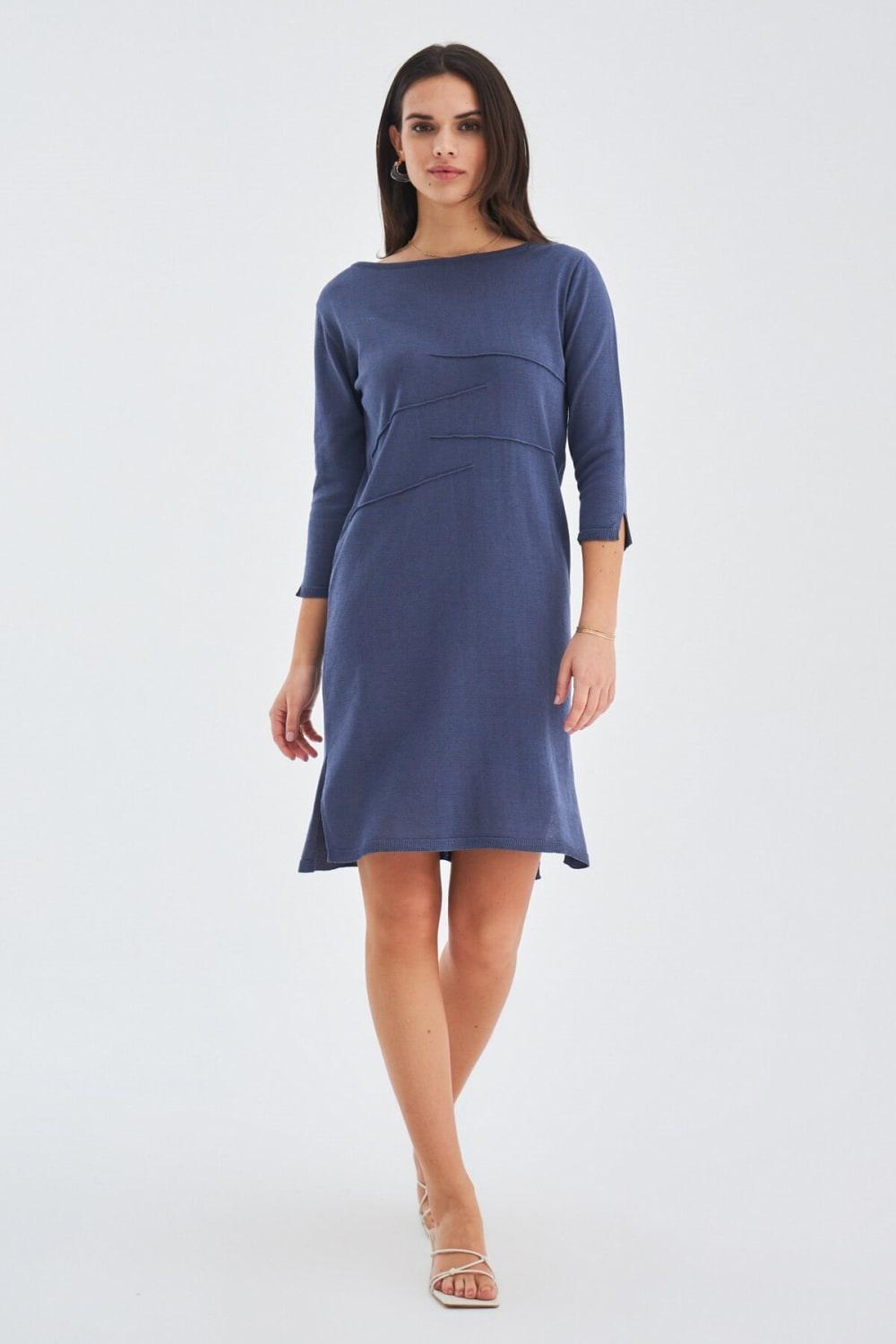 Peraluna-Kayık Yaka Sade Yazlık Kadın Triko Elbise-Elbise-1-Milagron.com