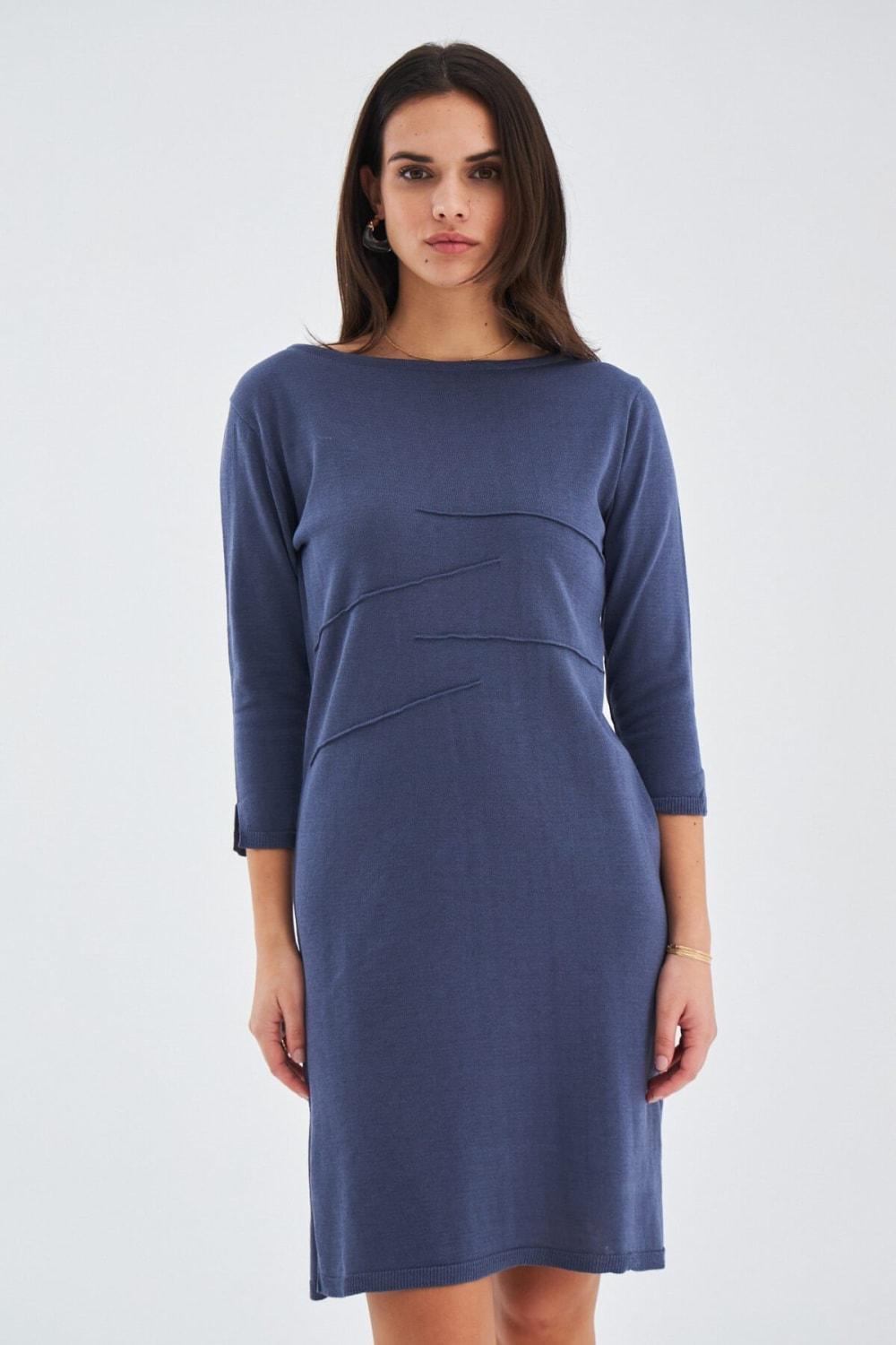 Peraluna-Kayık Yaka Sade Yazlık Kadın Triko Elbise-Elbise-2-Milagron.com