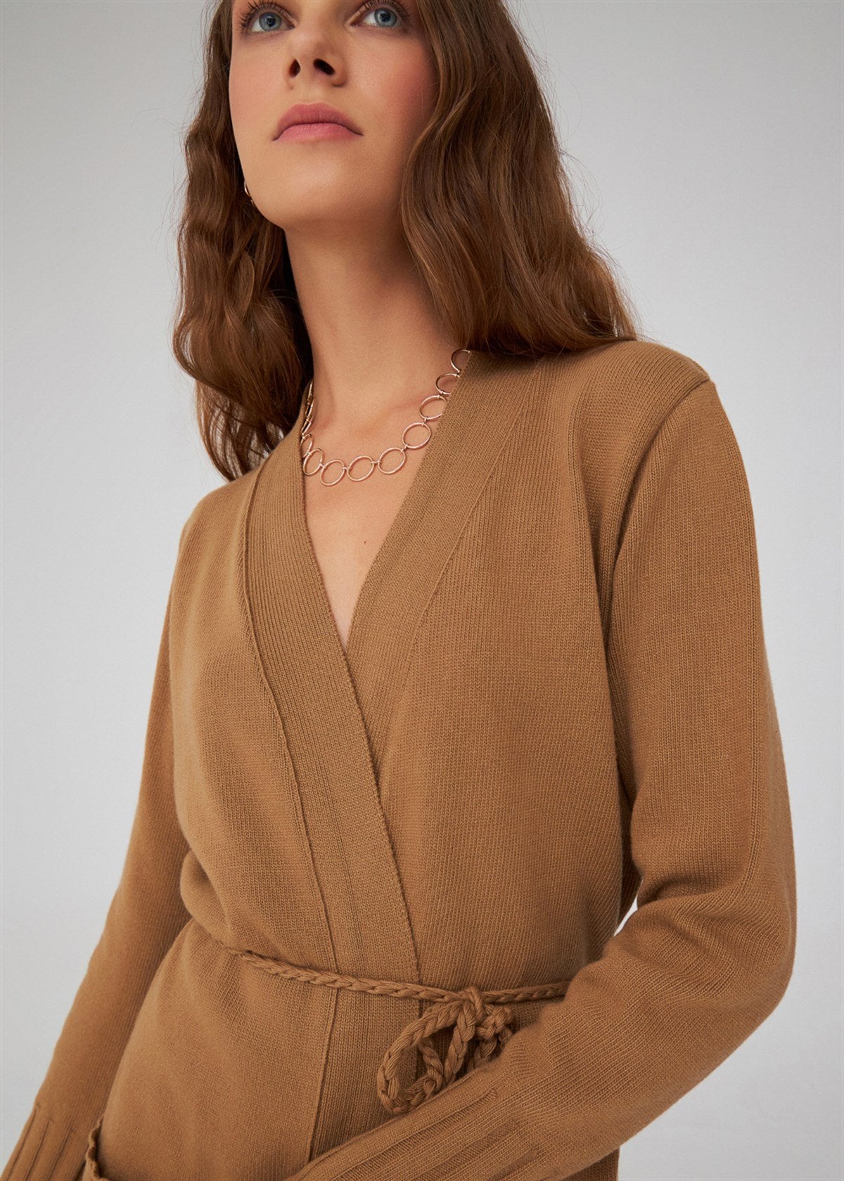 Peraluna-Kemerli Şal Yaka Kaşmir Karışım Uzun Kadın Triko Hırka-Kazak & Triko-13-Milagron.com