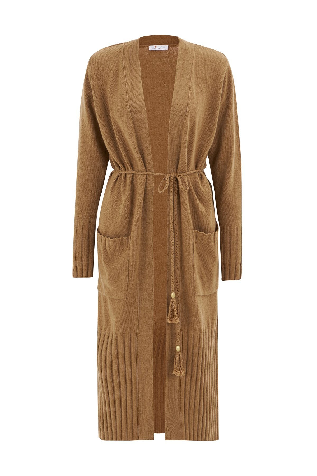 Peraluna-Kemerli Şal Yaka Kaşmir Karışım Uzun Kadın Triko Hırka-Kazak & Triko-9-Milagron.com