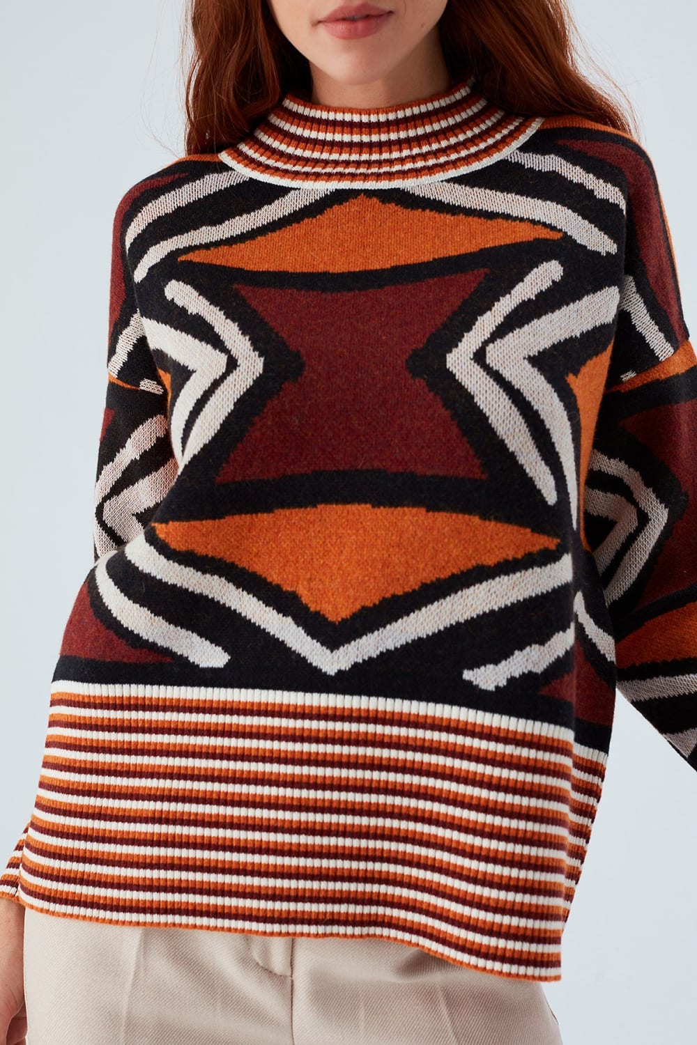 Peraluna-Kenda Pullover Etnik Jakar Desenli Yünlü Krop Kadın Triko Kazak-Kazak & Triko-5-Milagron.com