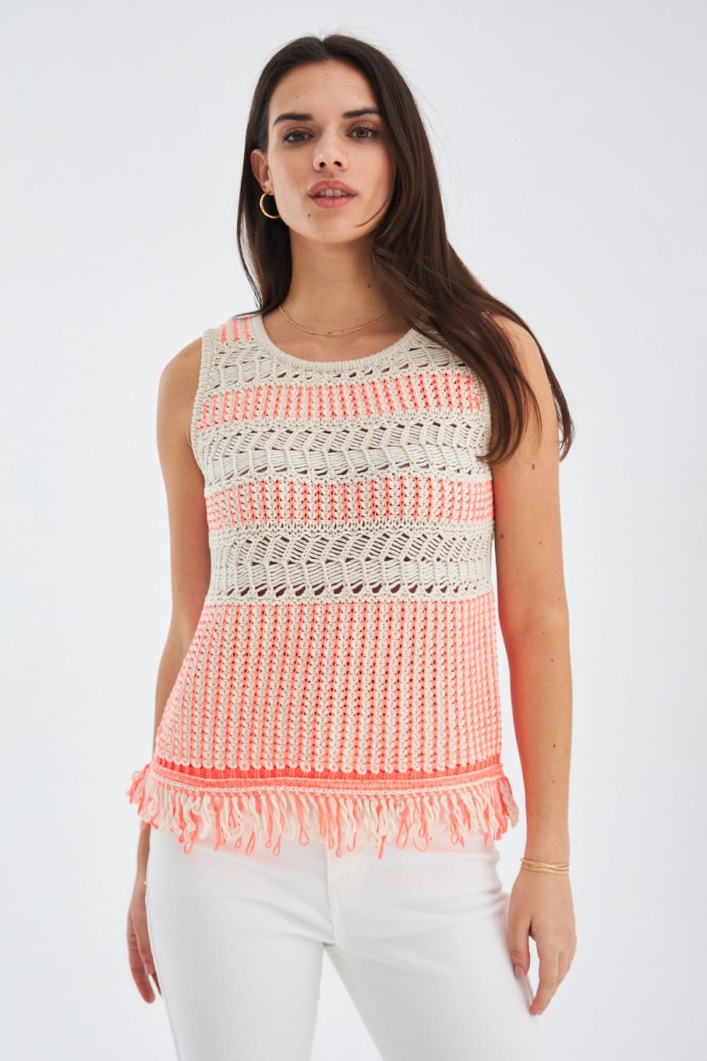 Peraluna-Kiyo Blouse Püskül Detaylı Kolsuz Yazlık Kadın Triko Bluz -Bluz-1-Milagron.com