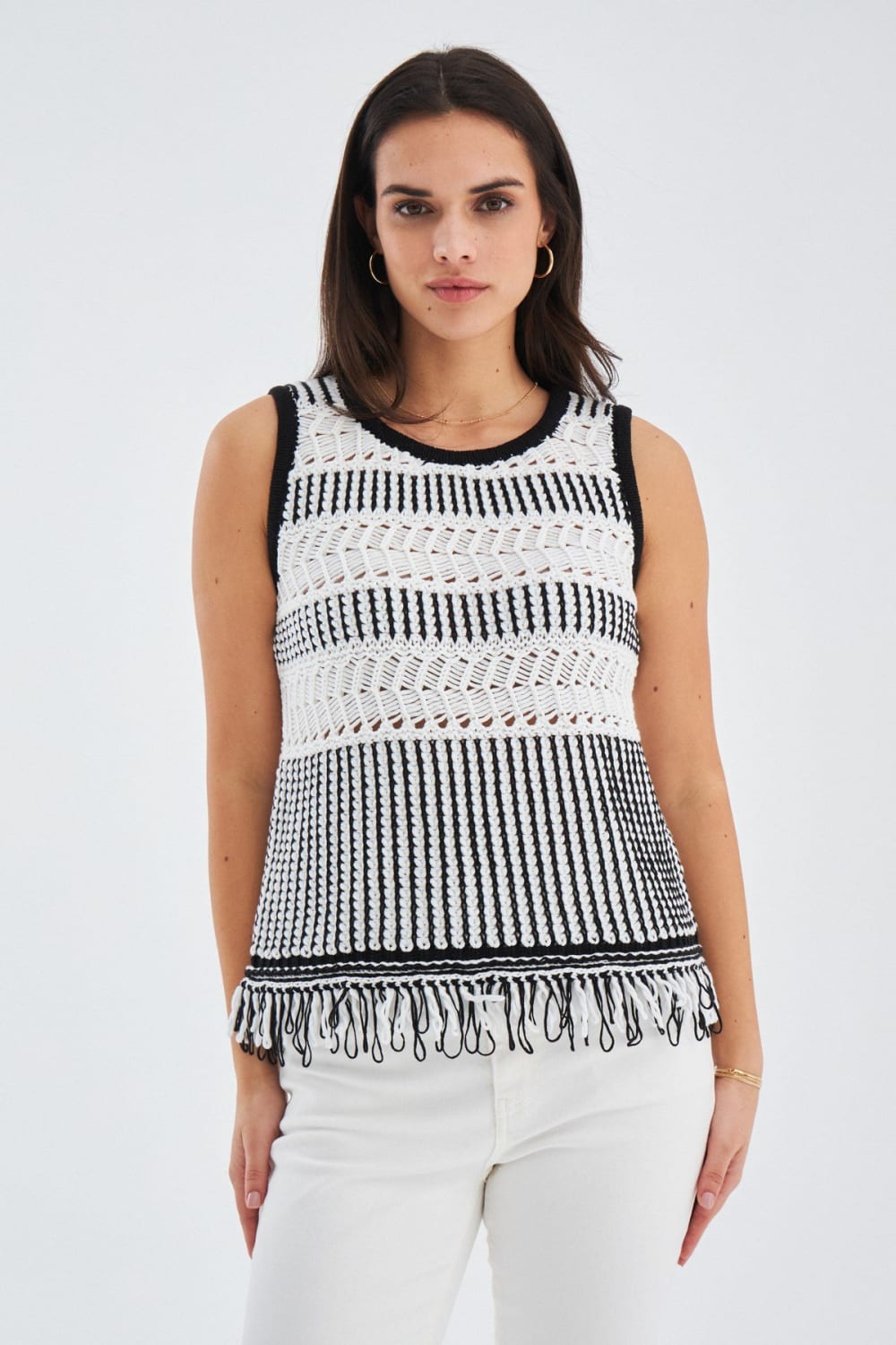 Peraluna-Kiyo Blouse Püskül Detaylı Kolsuz Yazlık Kadın Triko Bluz -Bluz-15-Milagron.com