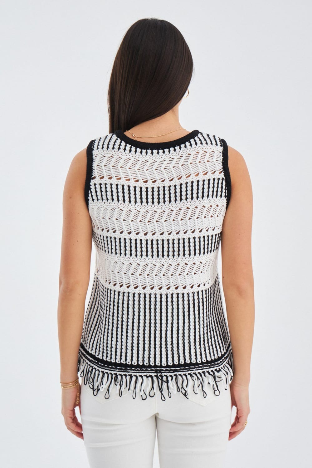 Peraluna-Kiyo Blouse Püskül Detaylı Kolsuz Yazlık Kadın Triko Bluz -Bluz-17-Milagron.com