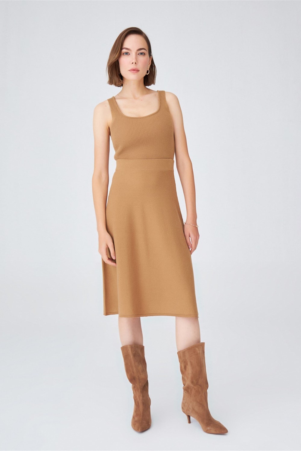 Peraluna-Kloş Kesim Kaşmir Karışım Diz Altı Triko Etek-Etek-1-Milagron.com