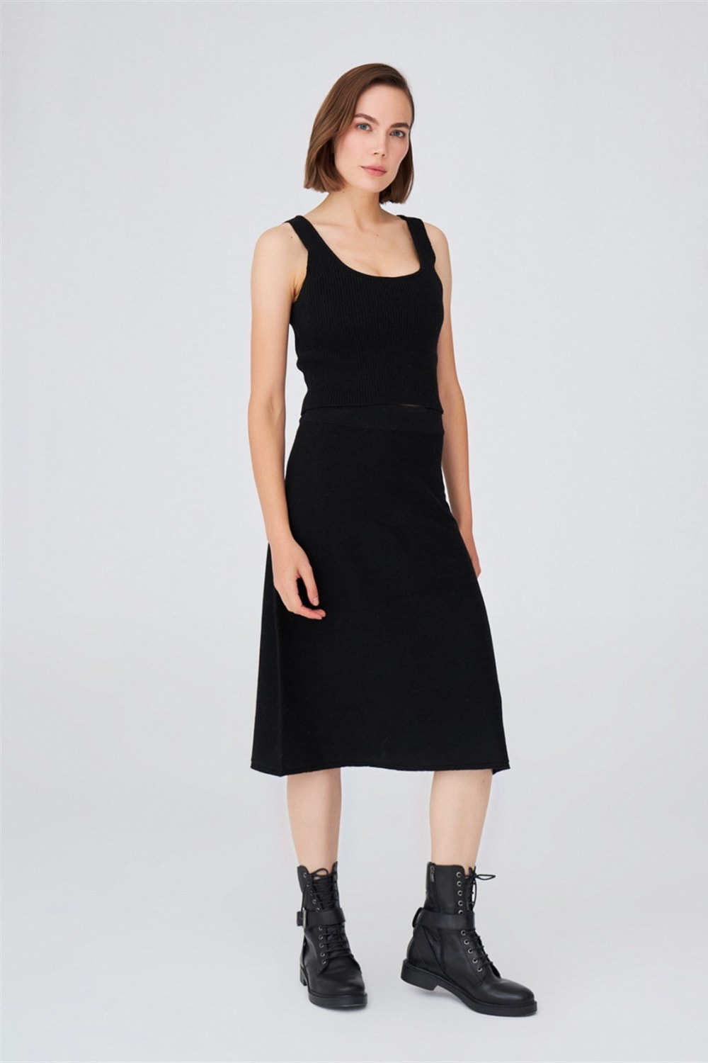 Peraluna-Kloş Kesim Kaşmir Karışım Diz Altı Triko Etek-Etek-13-Milagron.com