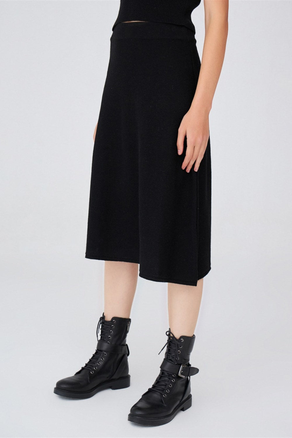 Peraluna-Kloş Kesim Kaşmir Karışım Diz Altı Triko Etek-Etek-15-Milagron.com