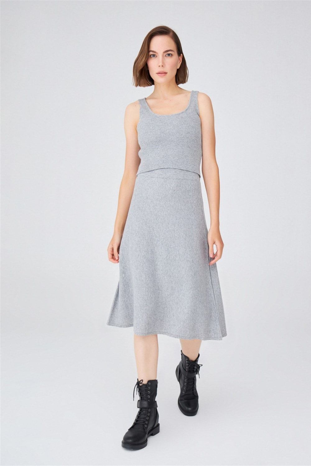 Peraluna-Kloş Kesim Kaşmir Karışım Diz Altı Triko Etek-Etek-18-Milagron.com