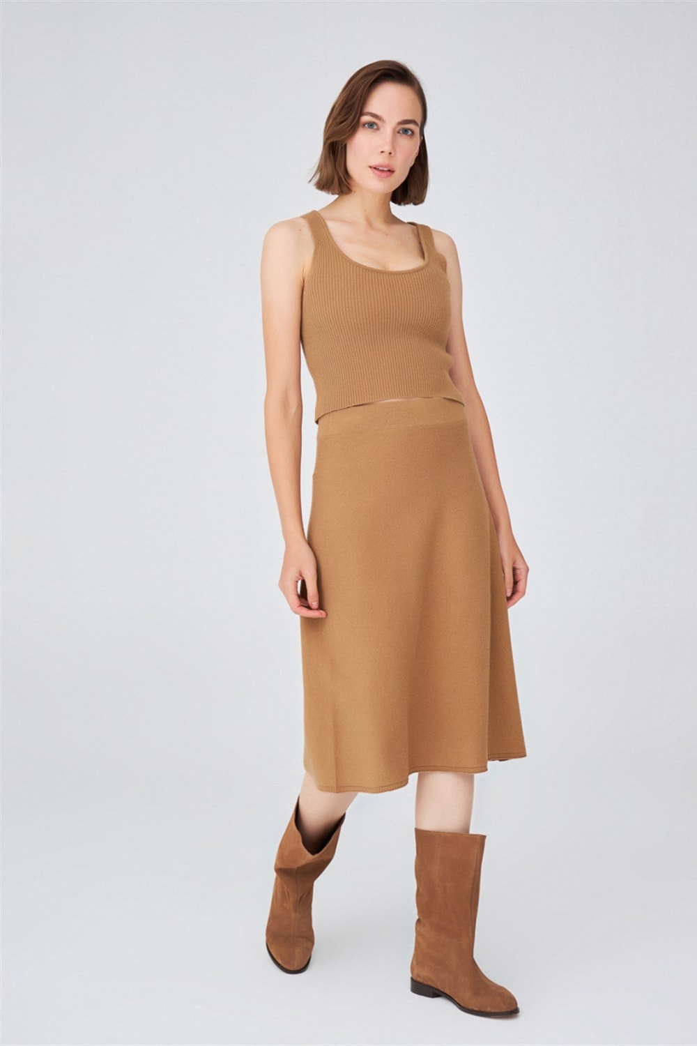 Peraluna-Kloş Kesim Kaşmir Karışım Diz Altı Triko Etek-Etek-2-Milagron.com