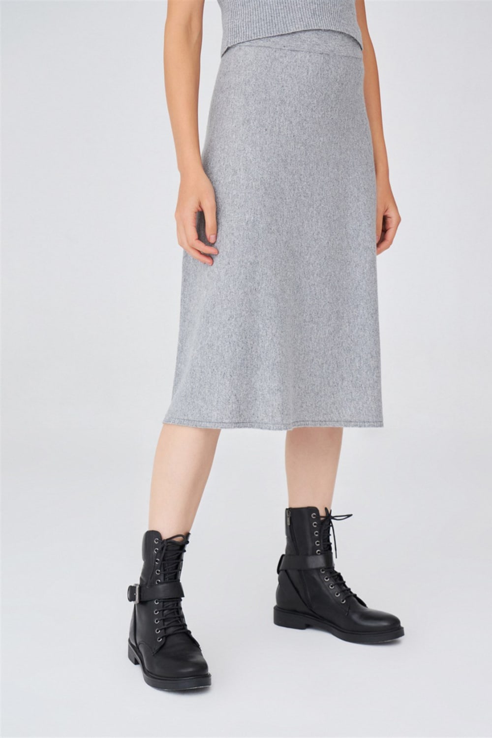 Peraluna-Kloş Kesim Kaşmir Karışım Diz Altı Triko Etek-Etek-21-Milagron.com