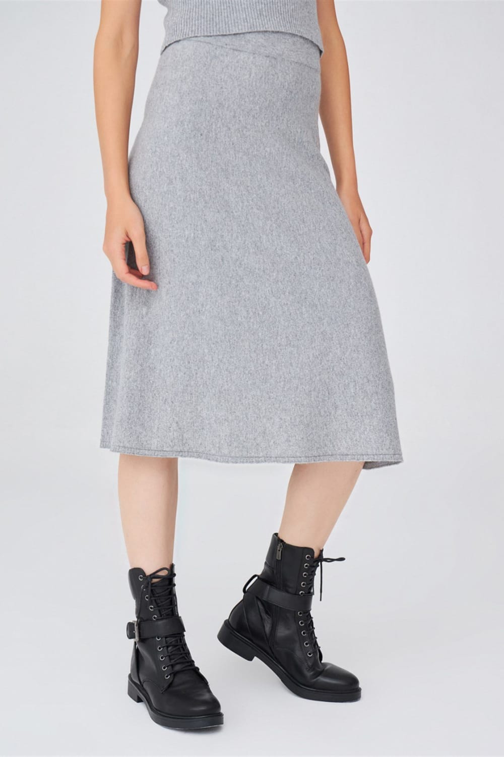 Peraluna-Kloş Kesim Kaşmir Karışım Diz Altı Triko Etek-Etek-25-Milagron.com