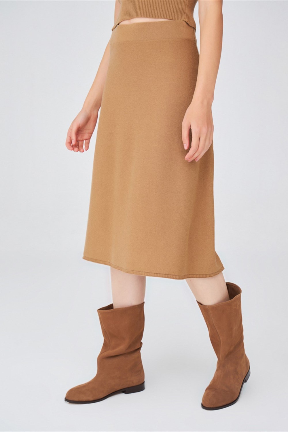 Peraluna-Kloş Kesim Kaşmir Karışım Diz Altı Triko Etek-Etek-5-Milagron.com