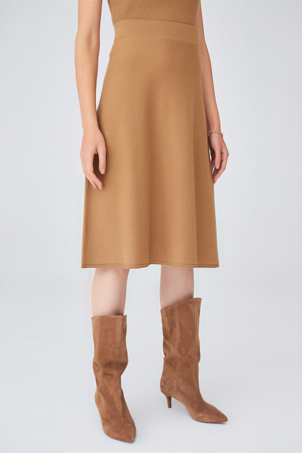 Peraluna-Kloş Kesim Kaşmir Karışım Diz Altı Triko Etek-Etek-7-Milagron.com