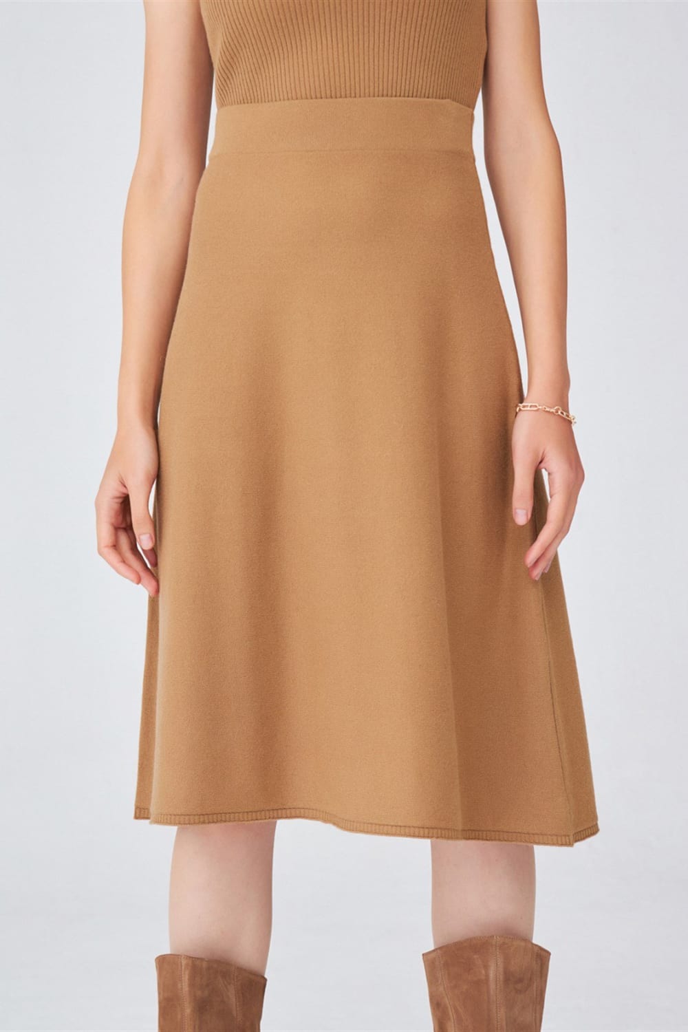 Peraluna-Kloş Kesim Kaşmir Karışım Diz Altı Triko Etek-Etek-8-Milagron.com