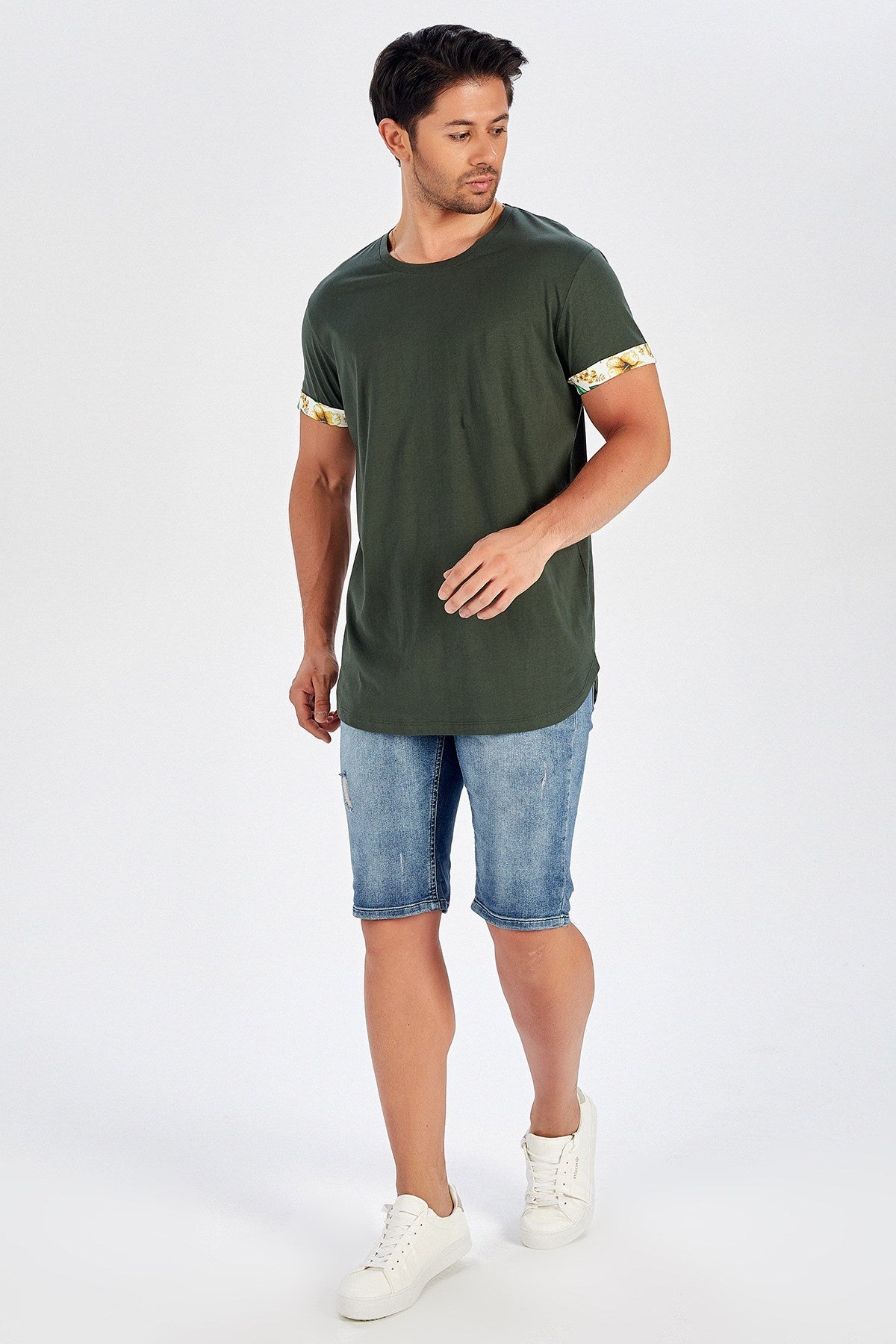 Peraluna Kol Ucu Baskılı Uzun Erkek T-Shirt - Haki