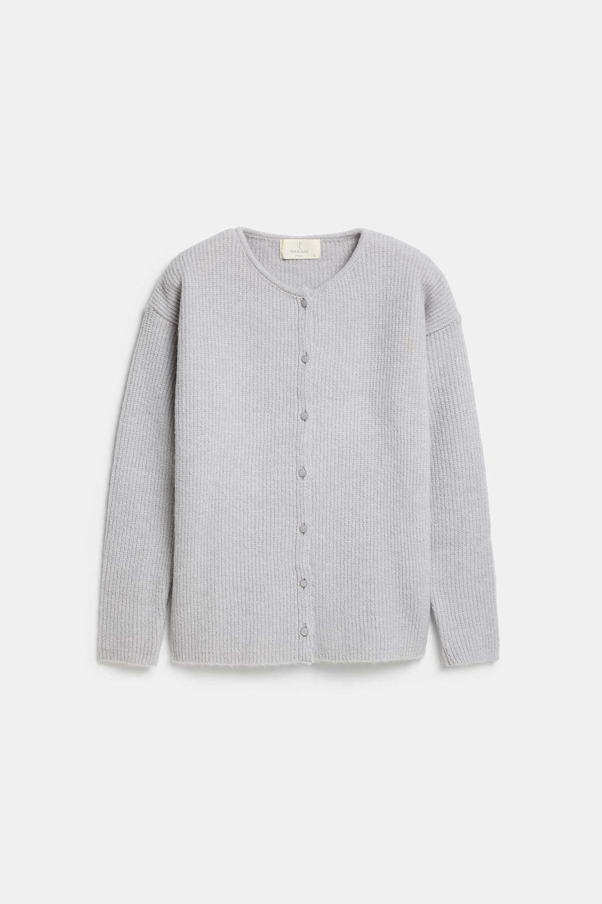 Peraluna Latina Cardigan - Selanik Örgü Kadın Hırka - Açık Gri